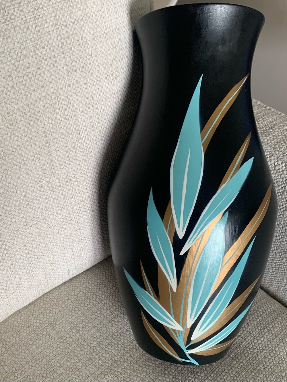 Brentleigh Ware Decorative Vase with Teal and Gold Leaf Design